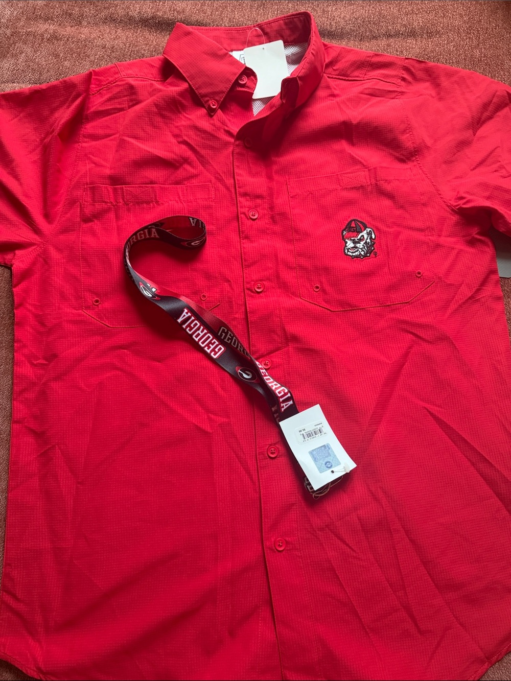University of Georgia Red Button-Down Mens Shirt with Lanyard